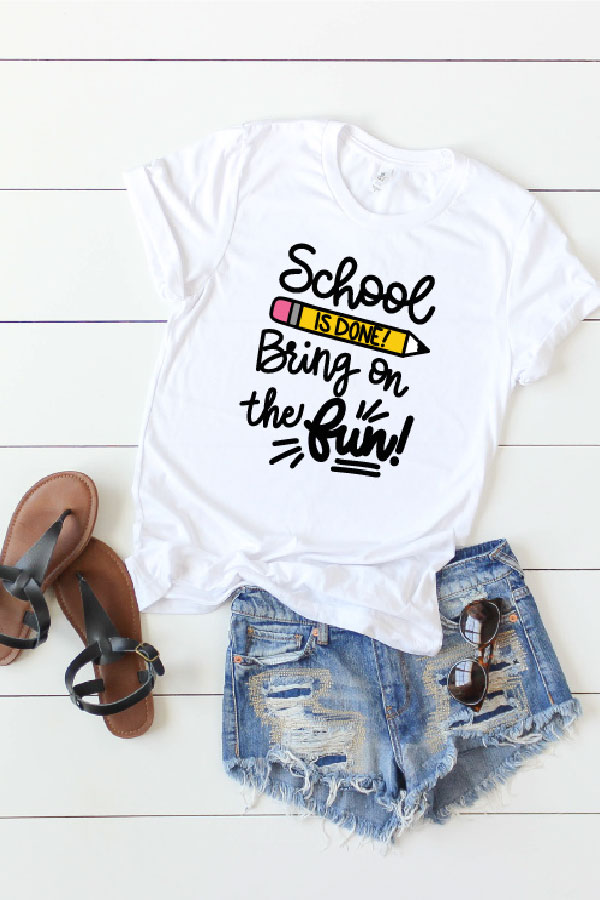 T-shirt with end of school year svg design in htv