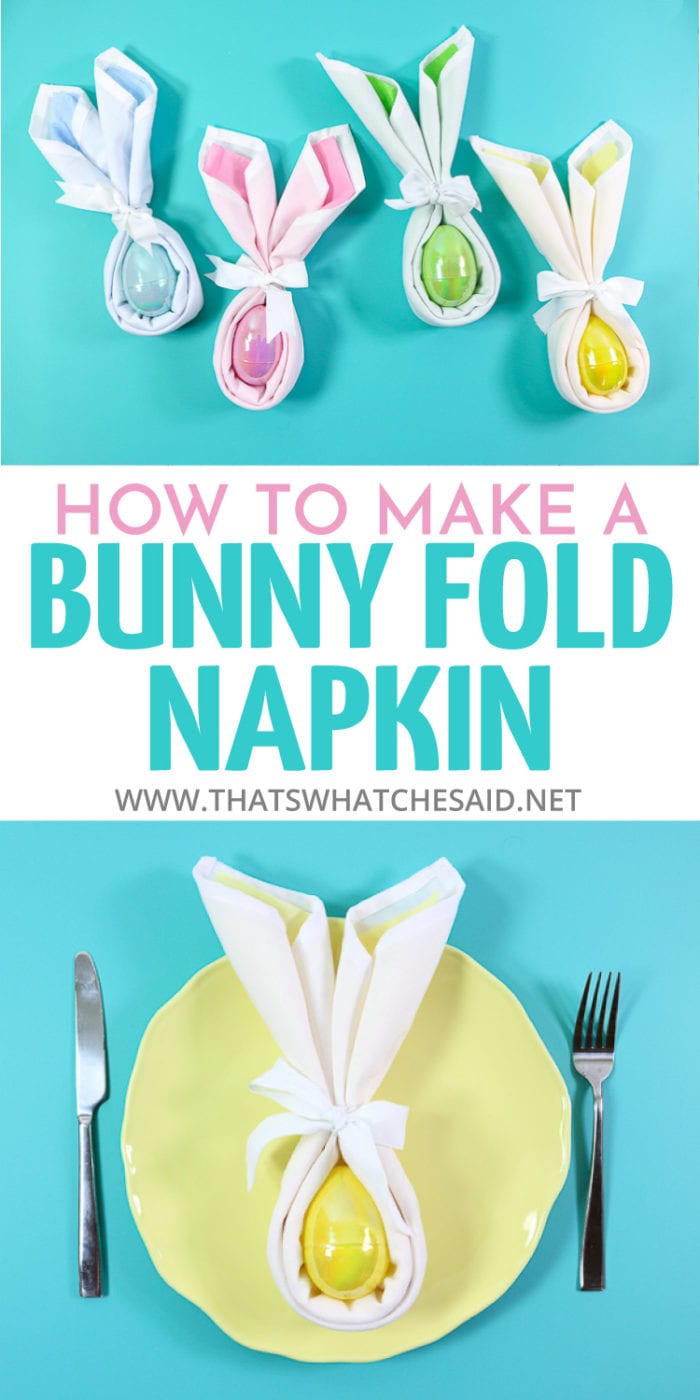 Napkins that are folded into Bunny Shapes that are perfect for your Easter Place Settings at your Easter Table.