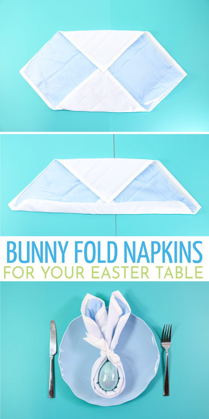 Napkins that are folded into Bunny Shapes that are perfect for your Easter Place Settings at your Easter Table. 