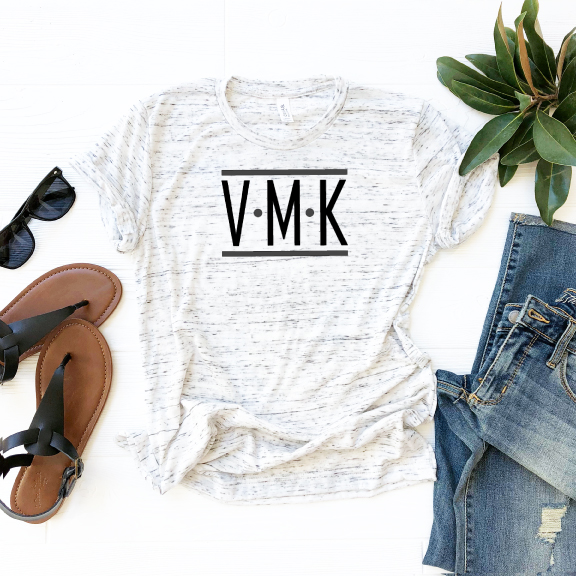 White Heather T-Shirt with contemporary three letter monogram found in Design Space.