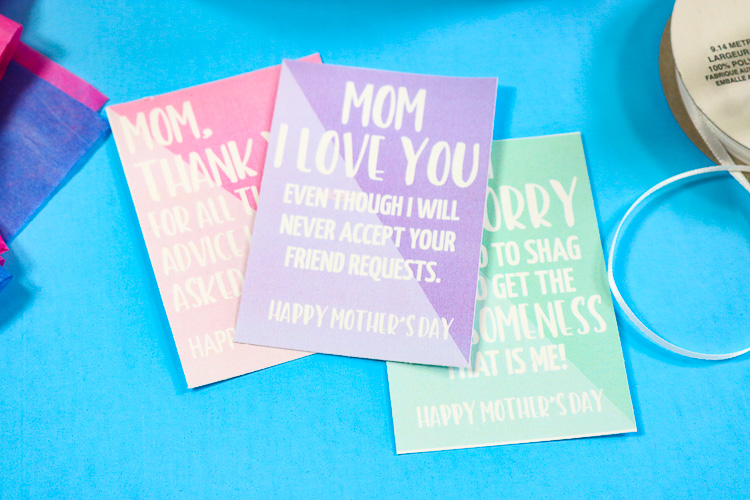 Sarcastic Mother's Day Gift Tags Cut from White Cardstock