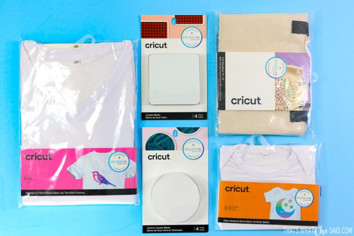 Cricut offered Infusible Ink blanks: T-shirts, Tote Bags, Coasters and Baby Bodysuits