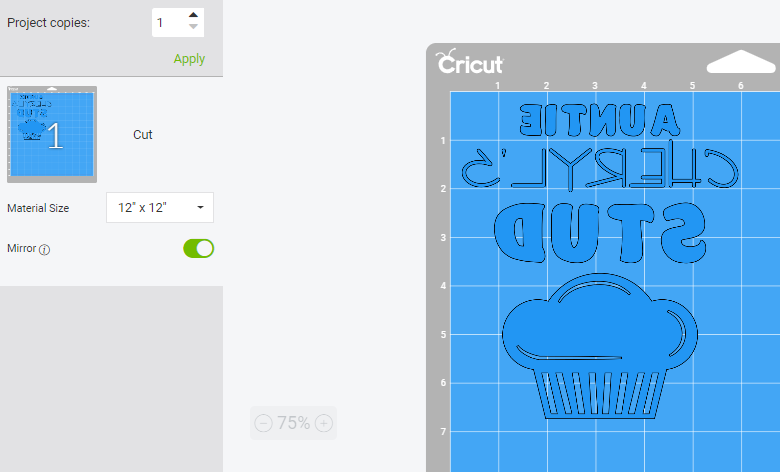 Screenshot of Cricut Design Space showing a Mirrored Design for Infusible Ink