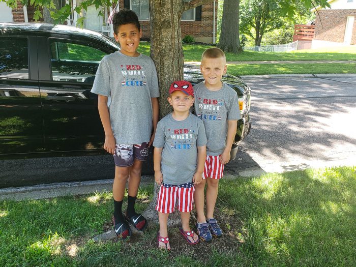 3 boys wearing the patriotic Red White and Cute Shirts