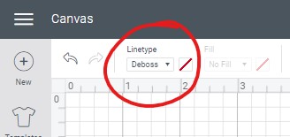 Screenshot of where to change line type to deboss in cricut design space