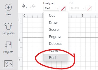 Screenshot of where to select the perforation tool in cricut design space