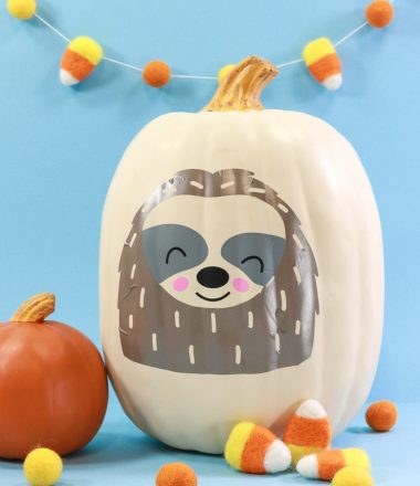 White Faux Pumpkin with Sloth SVG in vinyl