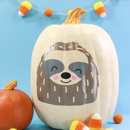 White Faux Pumpkin with Sloth SVG in vinyl