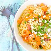 Bowl of Pasta with Butternut Squash, Bacon and Blue Cheese