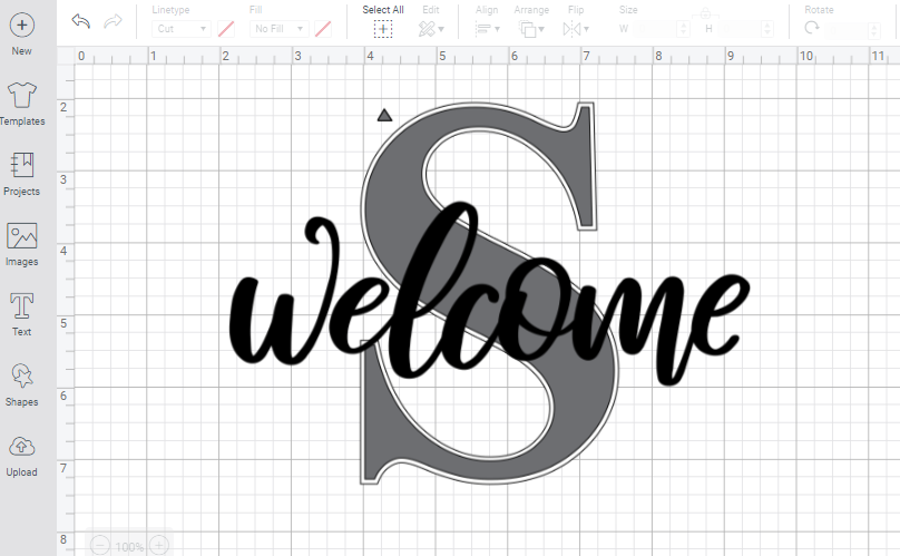 screenshot of completed design in Cricut design space software