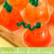 Orange Fruit Cups turned into Pumpkins for fall snack