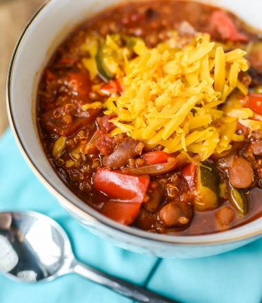 Vegetarian Chili made in the Instant Pot covered in Cheese