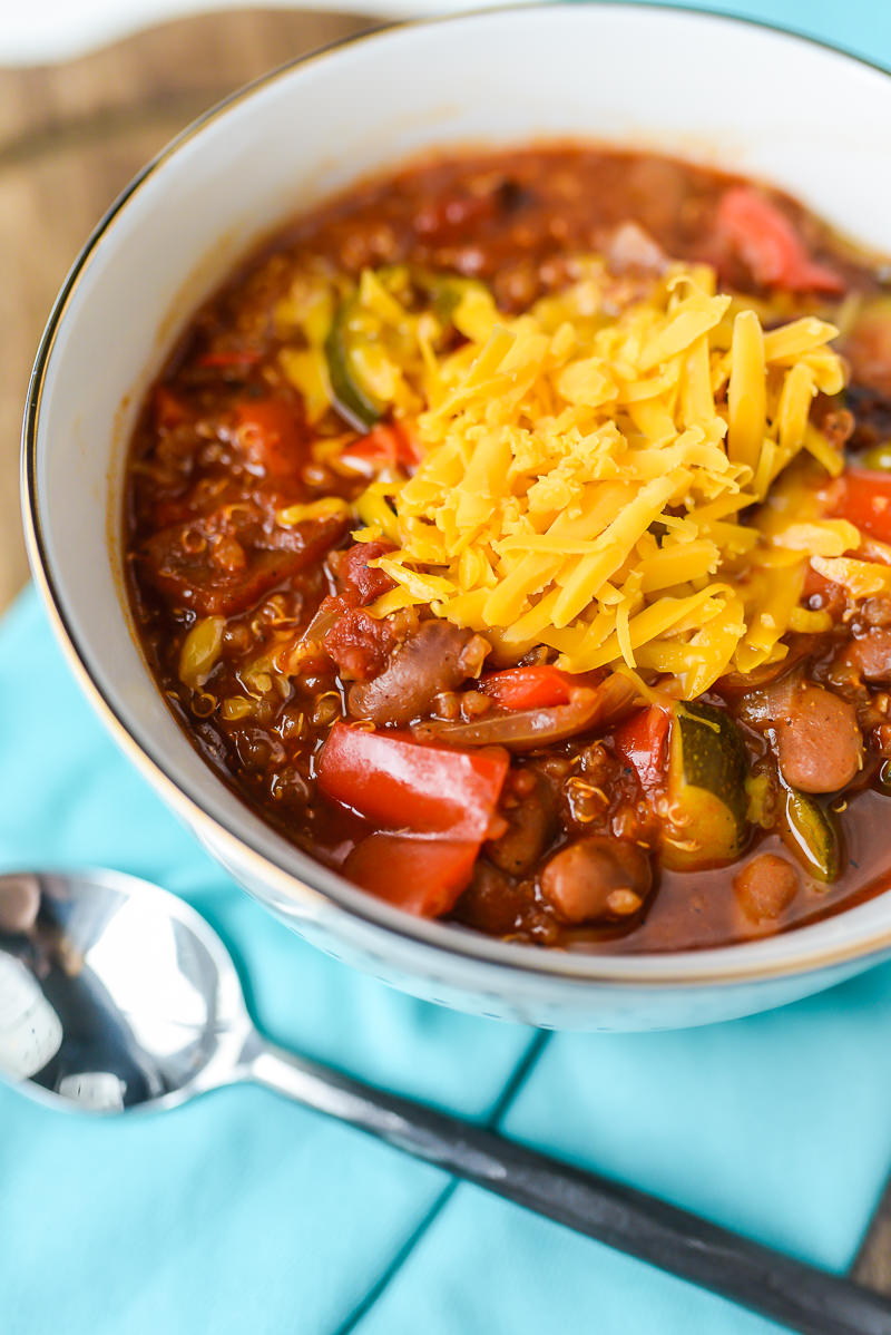 Vegetarian Chili made in the Instant Pot covered in Cheese