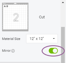 Snapshot of where to Mirror Designs in Cricut Design Space