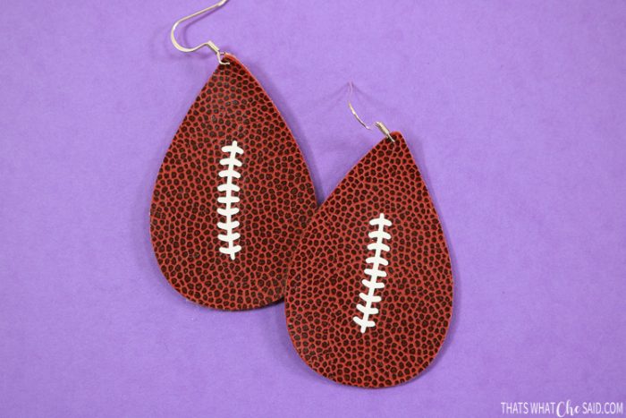 Teardrop earrings cut in faux football leather