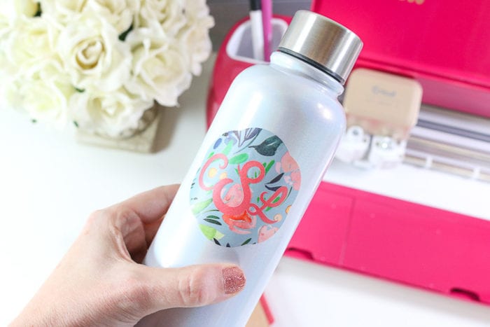 Water Bottle with layered vinyl in a 3 letter monogram