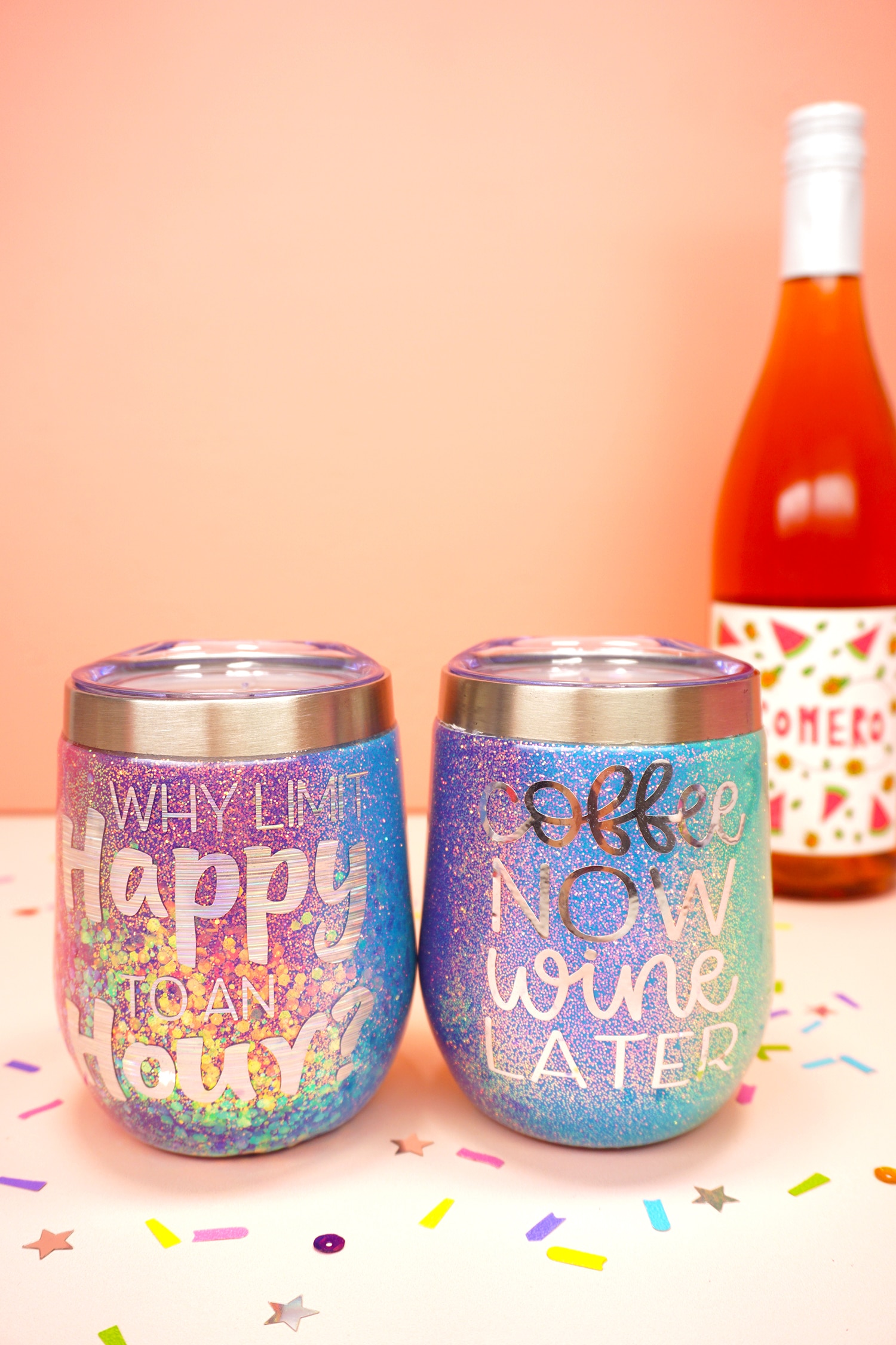 Rainbow Glittered Wine and Coffee Tumblers