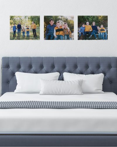 Bed with three 16x20 Canvas on Demand Canvases displayed