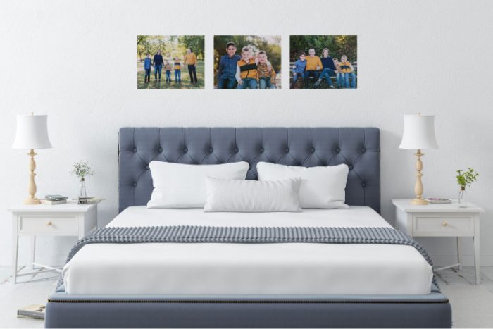 Bed with three 16x20 Canvas on Demand Canvases displayed