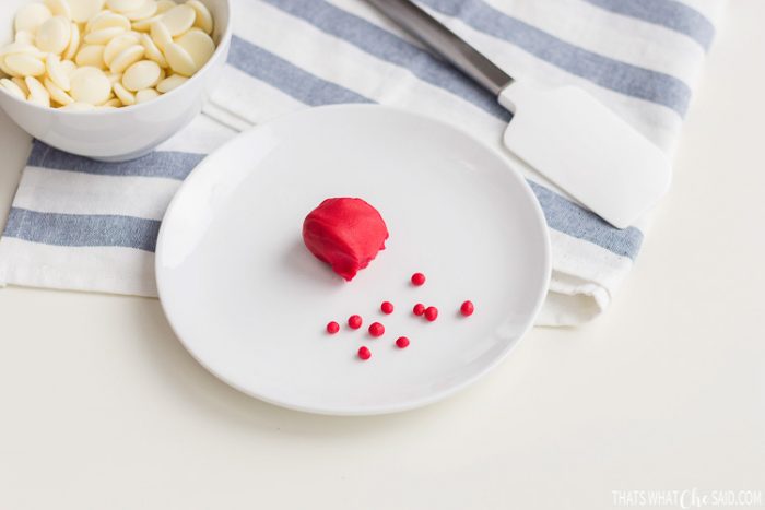 Red Fondant rolled into small quarter inch balls