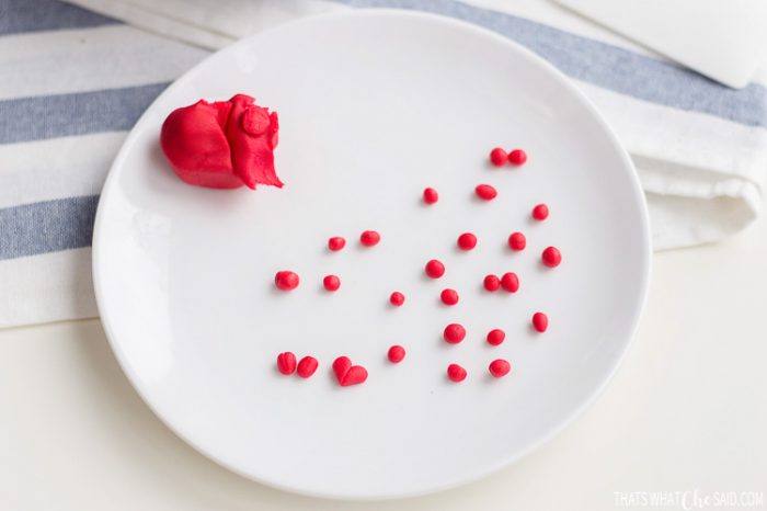 Two fondant balls pushed together to form a fondant heart