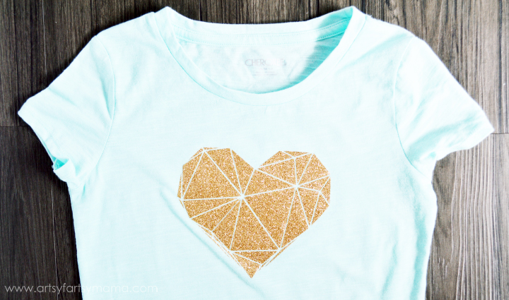 Mint green shirt with gold sparkly geometric heart design