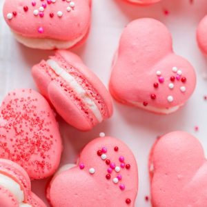 Pink heart macaroons wtih lemon filling