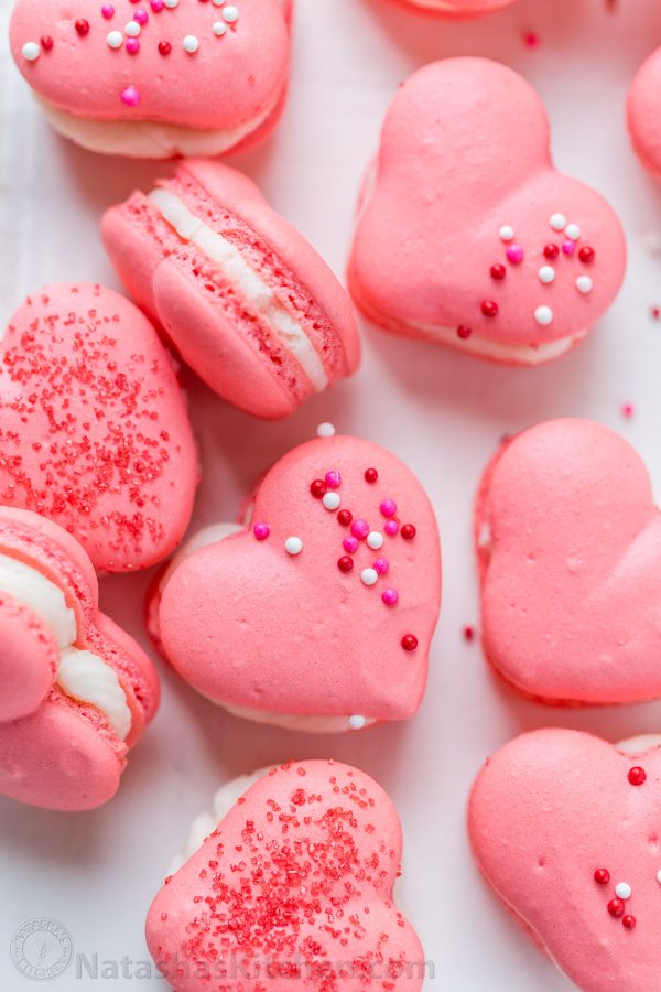 Pink heart macaroons wtih lemon filling