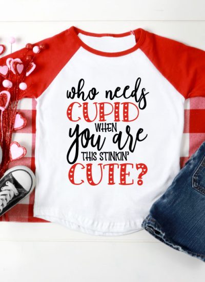 Red and White Raglan with Valentine design in ironon