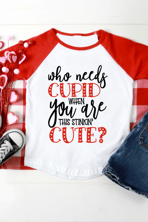 Red and White Raglan with Valentine design in ironon