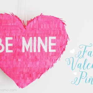 Heart Pinata made with foam board and tissue paper to look like a conversation heart