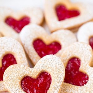 Red heart center linzer cookies