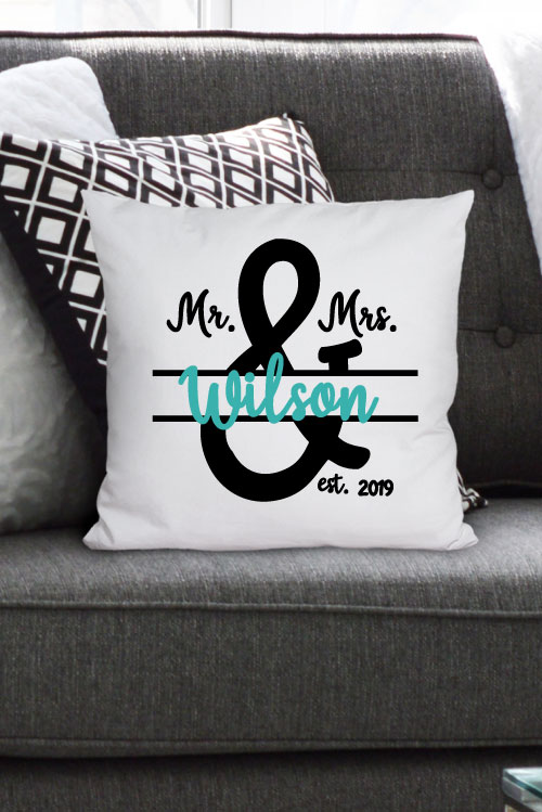 horizontal photo of two tone custom Mr & Mrs Pillow