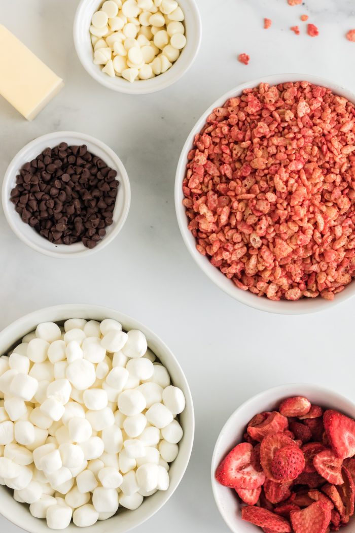 Ingredients for Chocolate Covered Strawberry Rice Krispie Treats