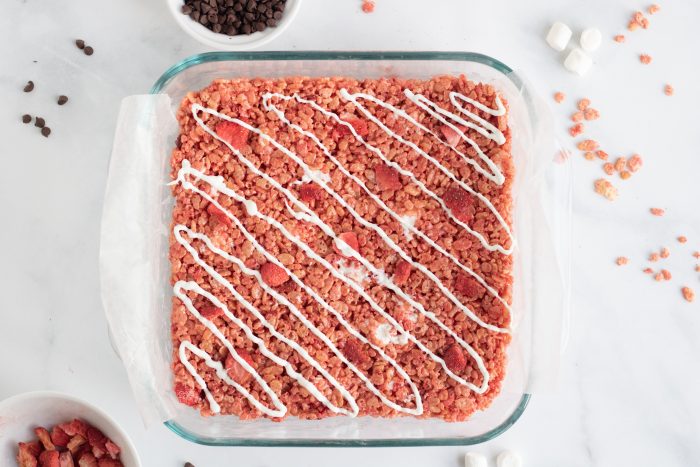 White Chocolate Drizzled on top of treats in pan