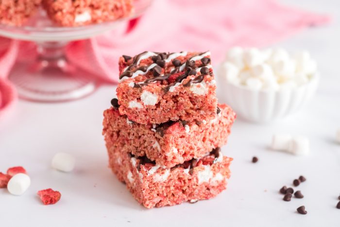 Horizontal of Chocolate Covered Strawberry Rice Krispie Treats