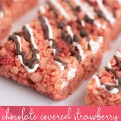 Close up of Chocolate covered Strawberry Rice Krispie Treat