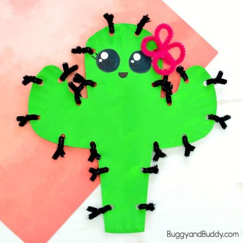 Cute cactus cut out with pipe cleaner thorns.