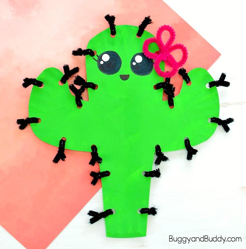 Cute cactus cut out with pipe cleaner thorns.