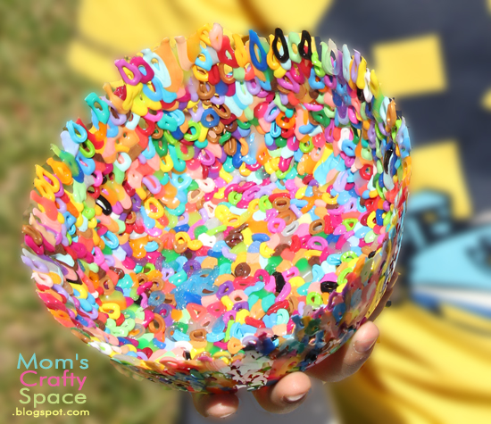 Perler beads melted in the shape of a bowl.