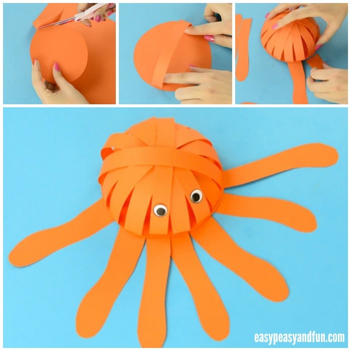 3D Octopus made from simple construction paper shapes.