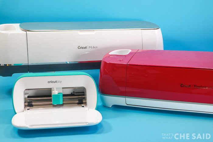 Cricut Maker, Cricut Explore Air 2 in Wild Rose Color and Cricut Joy machines. 