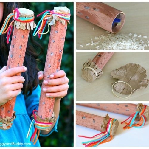 Rain sticks made from paper towel tubes and rice.