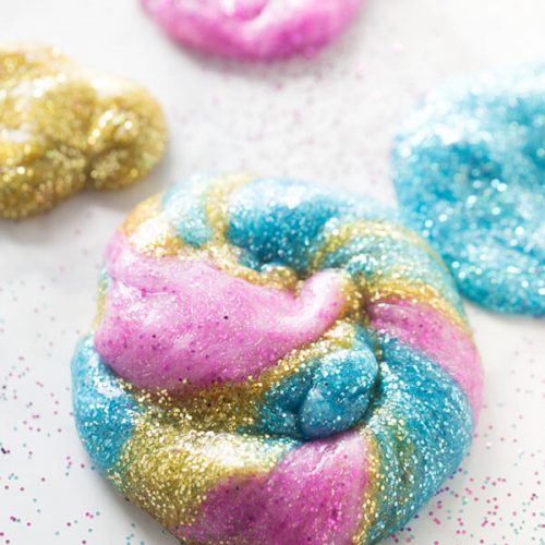 Pink, blue and gold glittery slime.