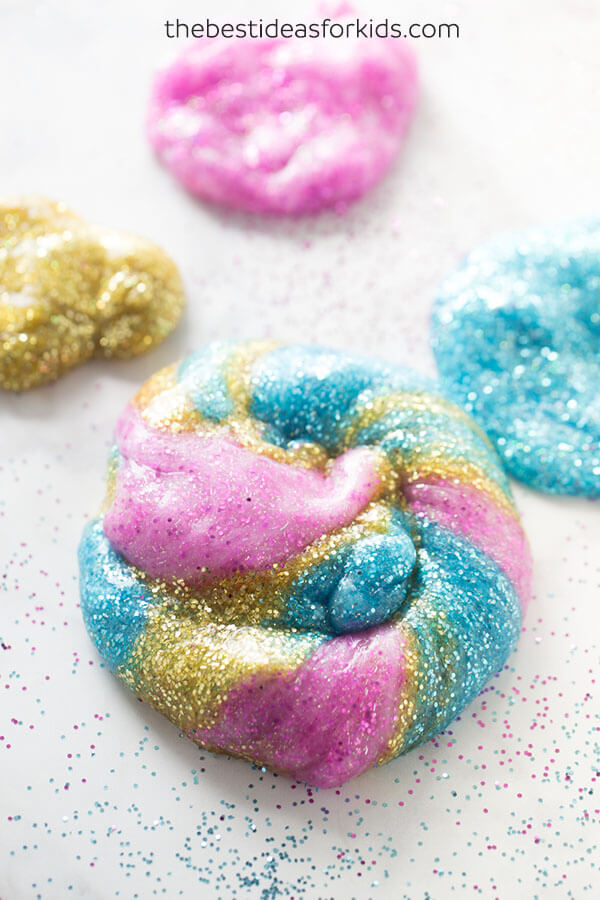 Pink, blue and gold glittery slime.