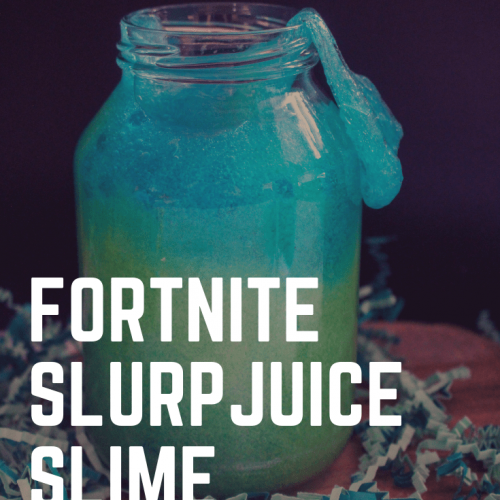 Fluorescent glittery blue and green Fortnite slurp juice slime.