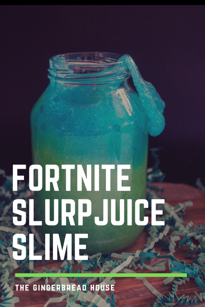 Fluorescent glittery blue and green Fortnite slurp juice slime.