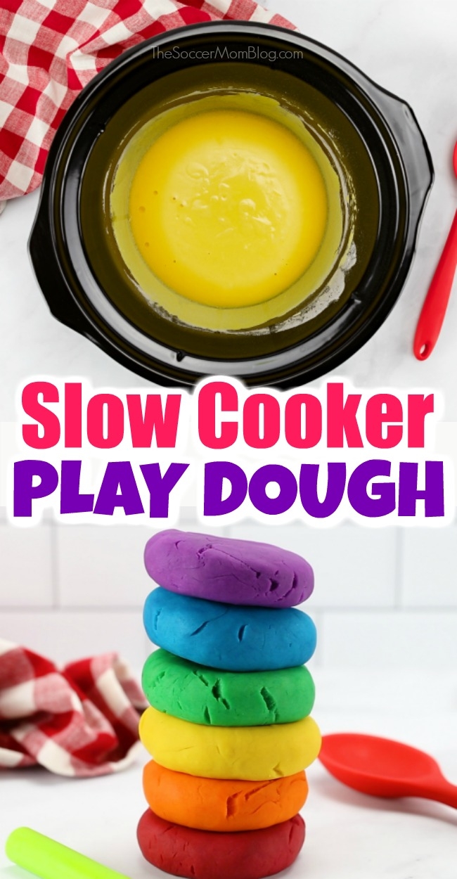 Colored play dough made in a crockpot.