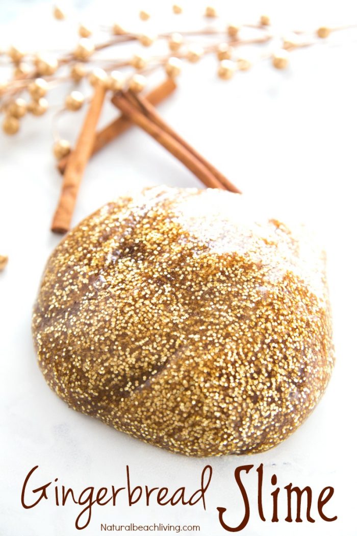 Gingerbread scented gold sparkly slime.