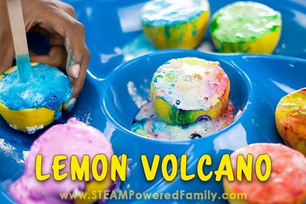 Erupting lemon volcanoes science experiment.